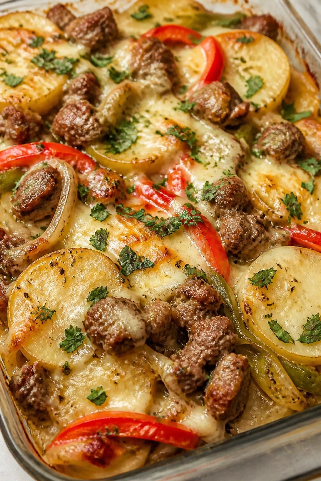 Italian Sausage, Pepper, and Onion Potato Casserole