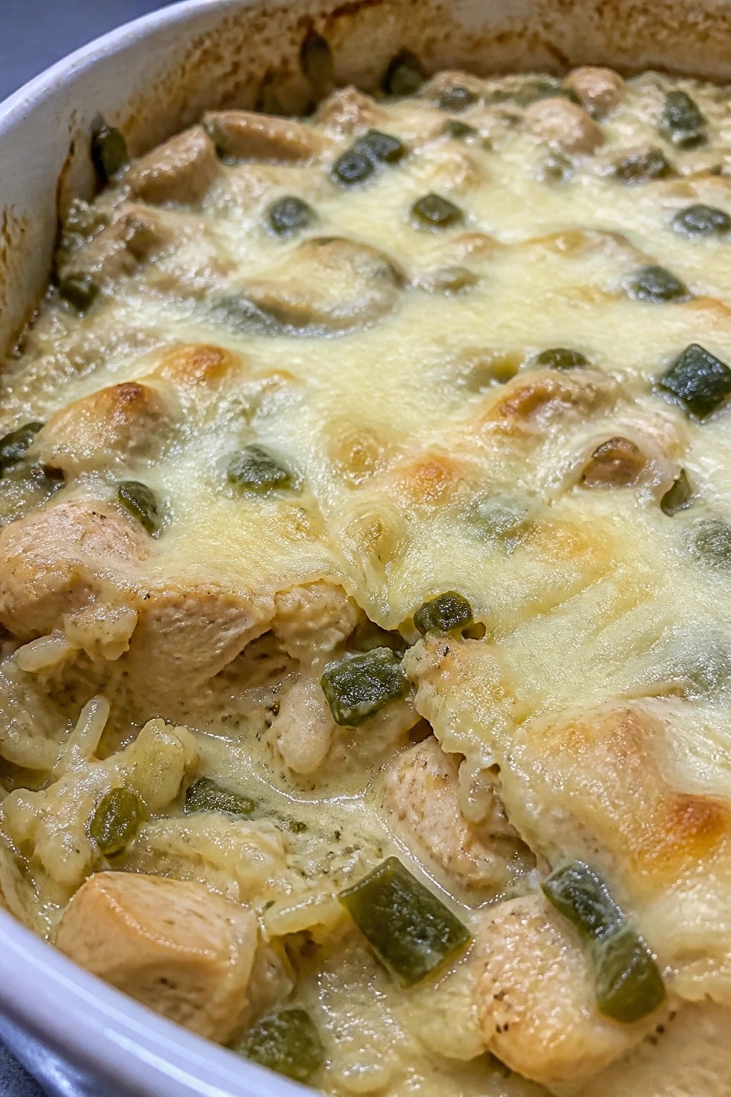 Creamy Poblano Chicken and Rice Bake