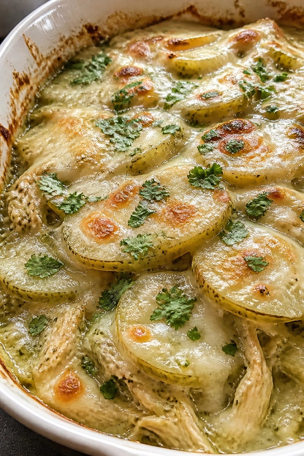 Salsa Verde Chicken Potato Gratin