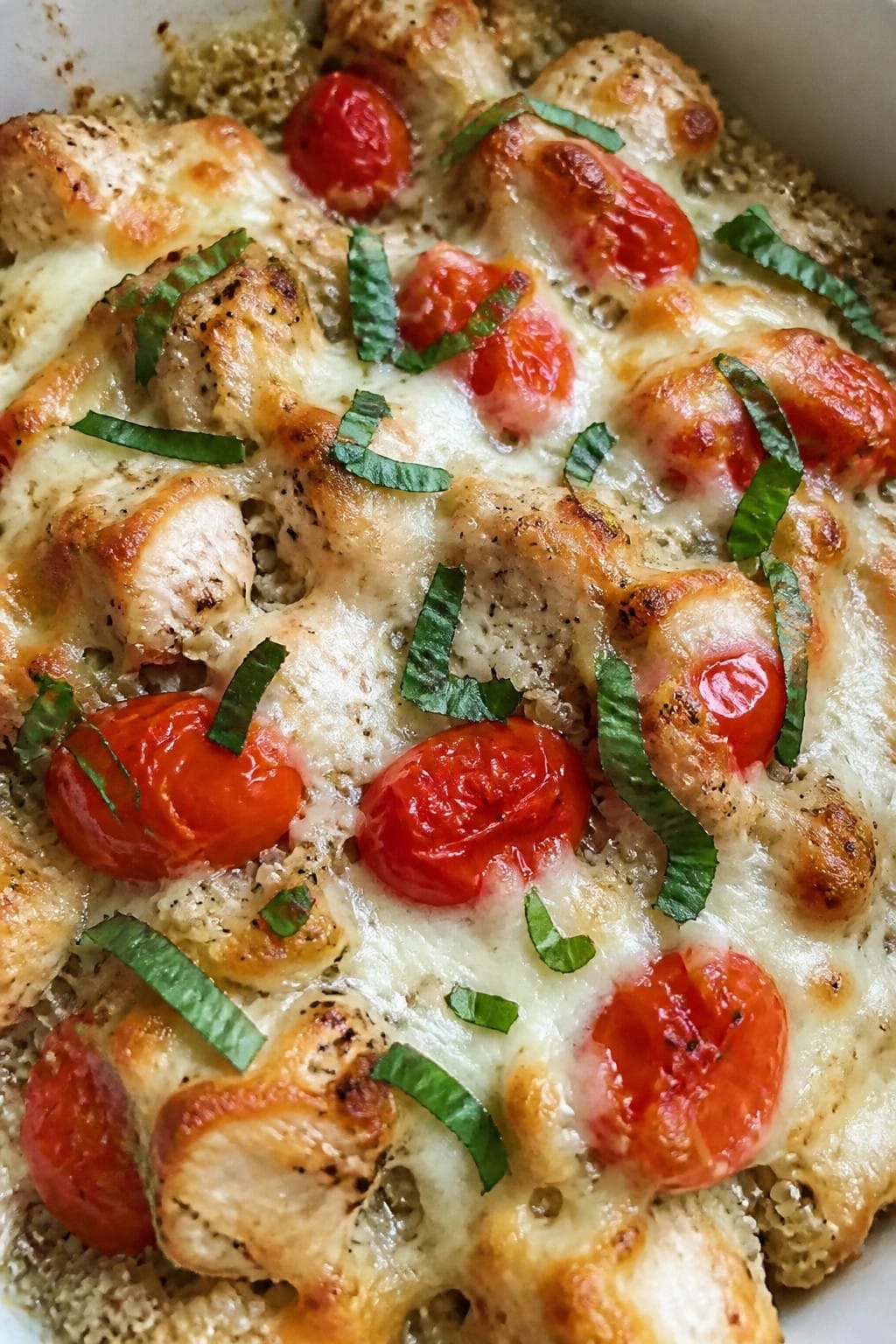 Caprese Chicken Tomato Basil Quinoa Bake