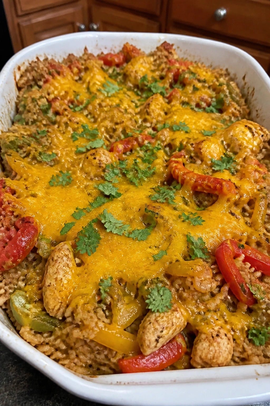 Fajita Chicken Bell Pepper and Brown Rice Casserole