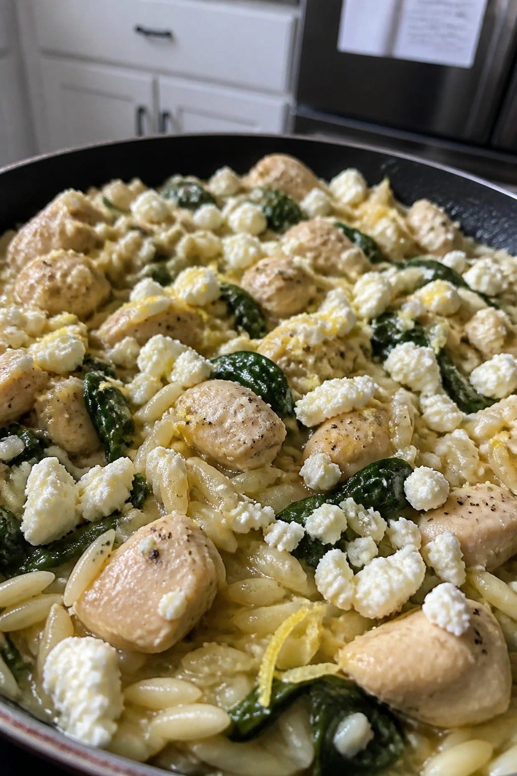 Greek Lemon Chicken Orzo Casserole with Spinach and Feta