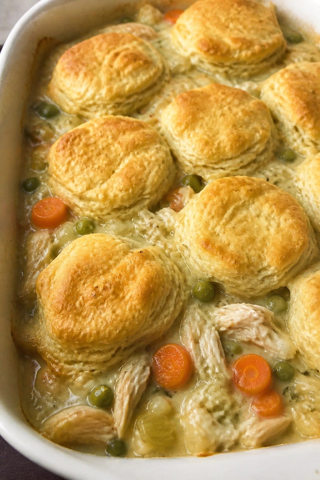 Chicken Pot Pie Casserole with Flaky Biscuit Topping