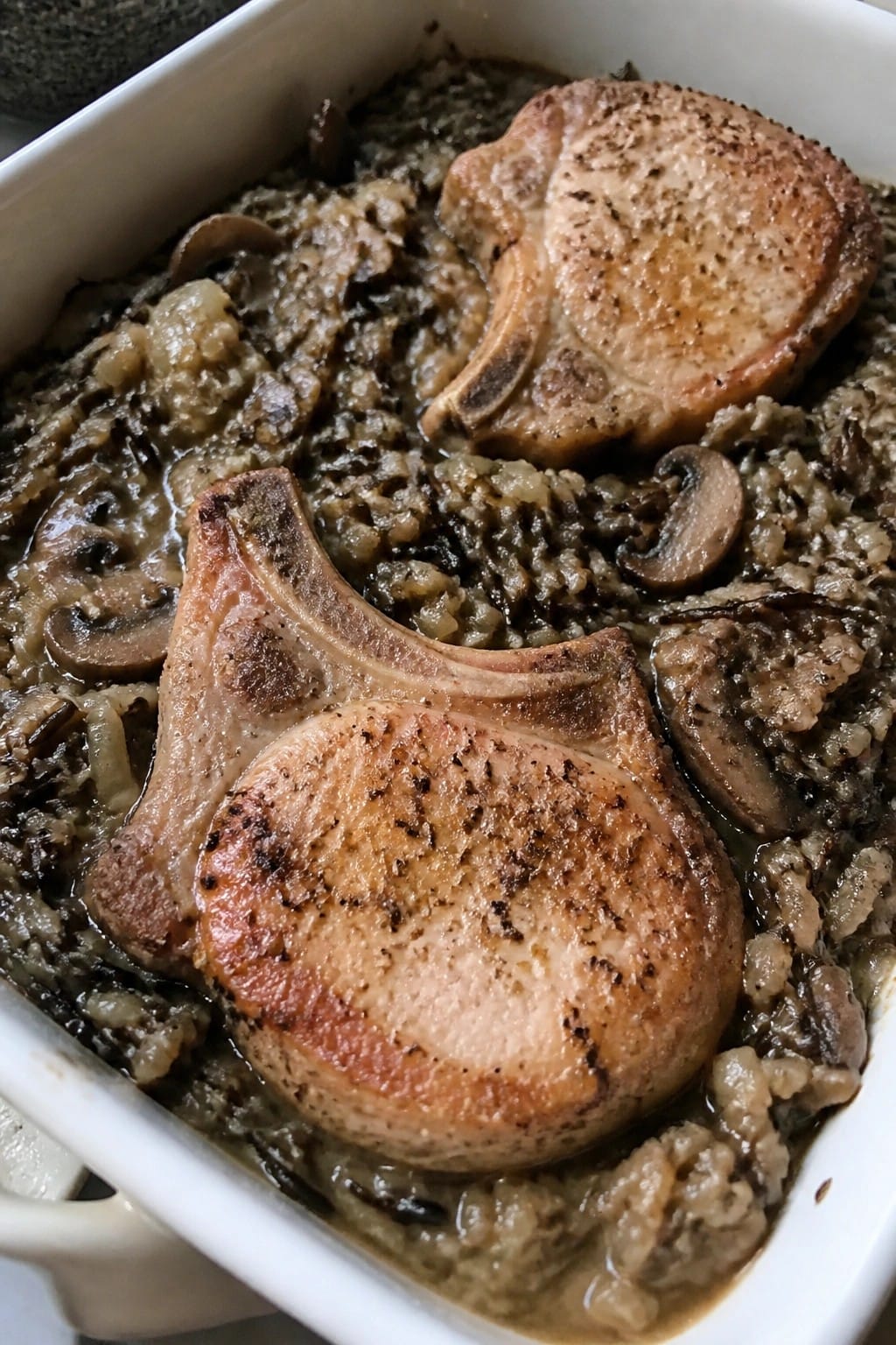 Pork Chop and Wild Rice Casserole with Mushrooms