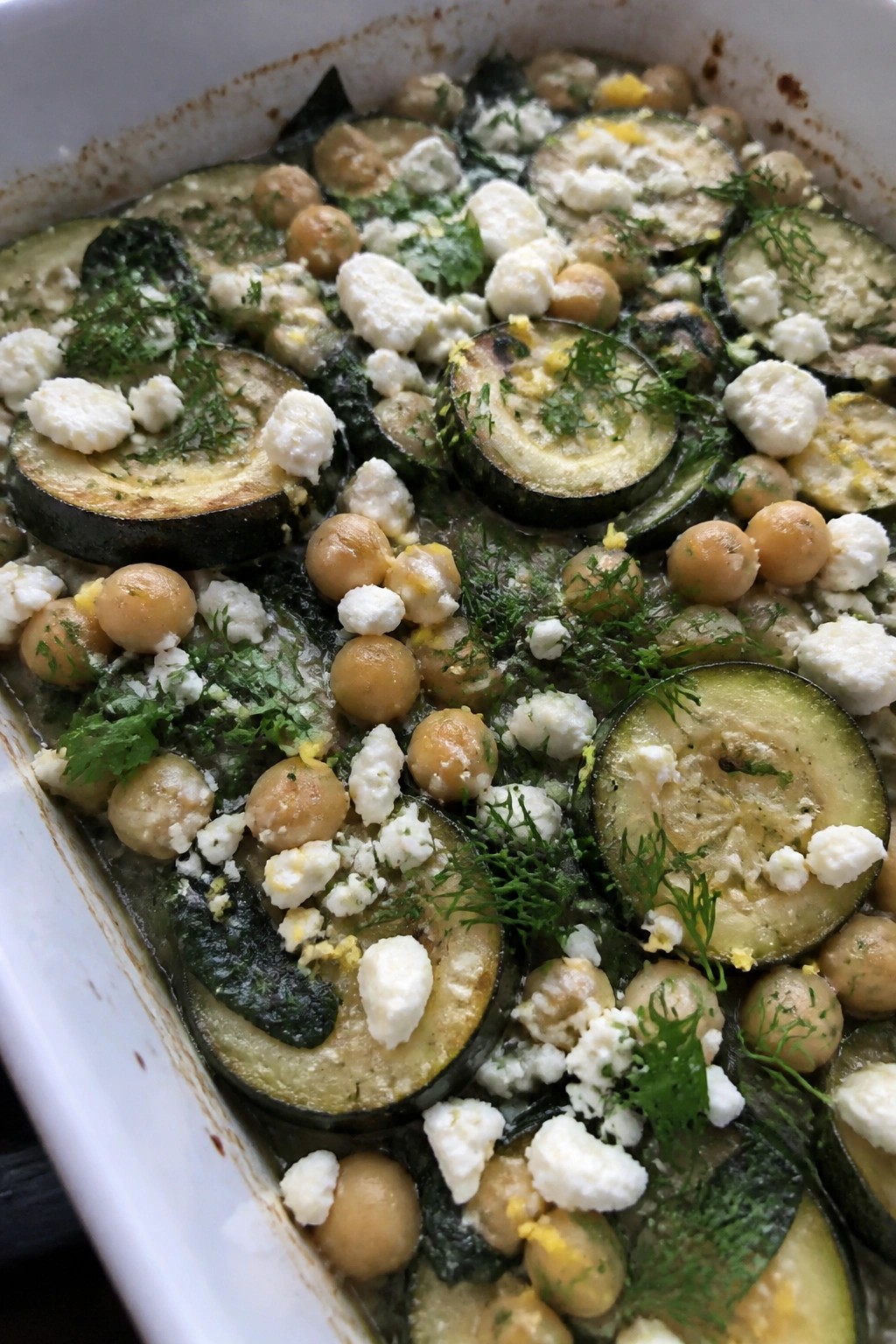 Greek Lemon Herb Chickpea Spinach Zucchini Casserole