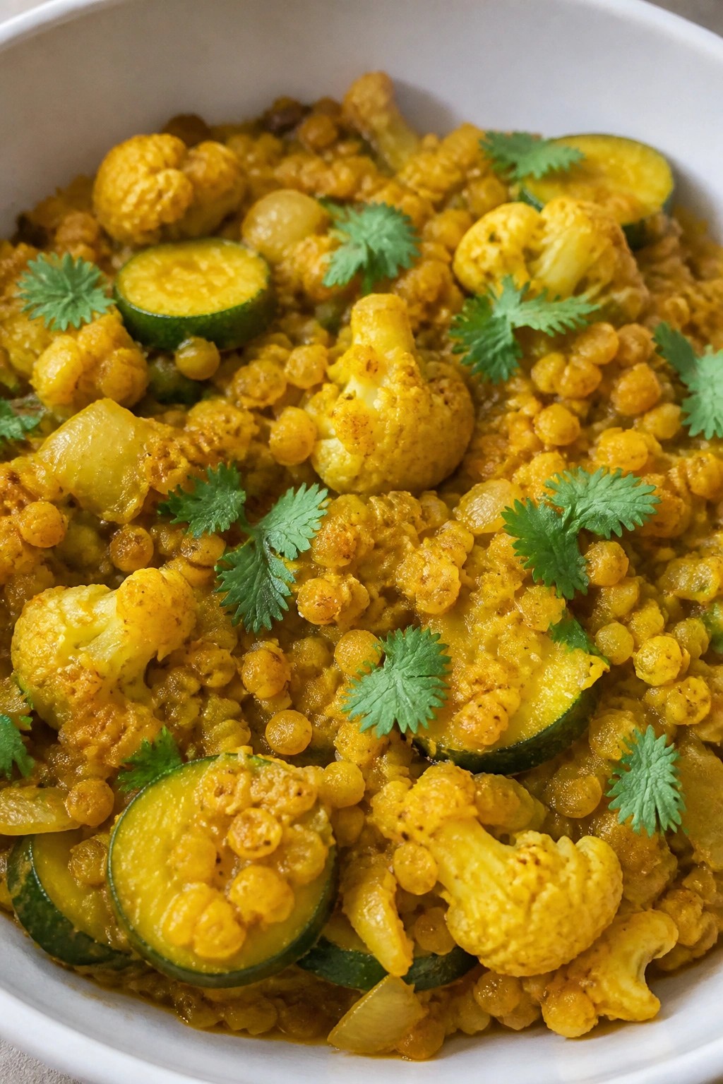 Indian Turmeric Lentil Cauliflower Zucchini Casserole