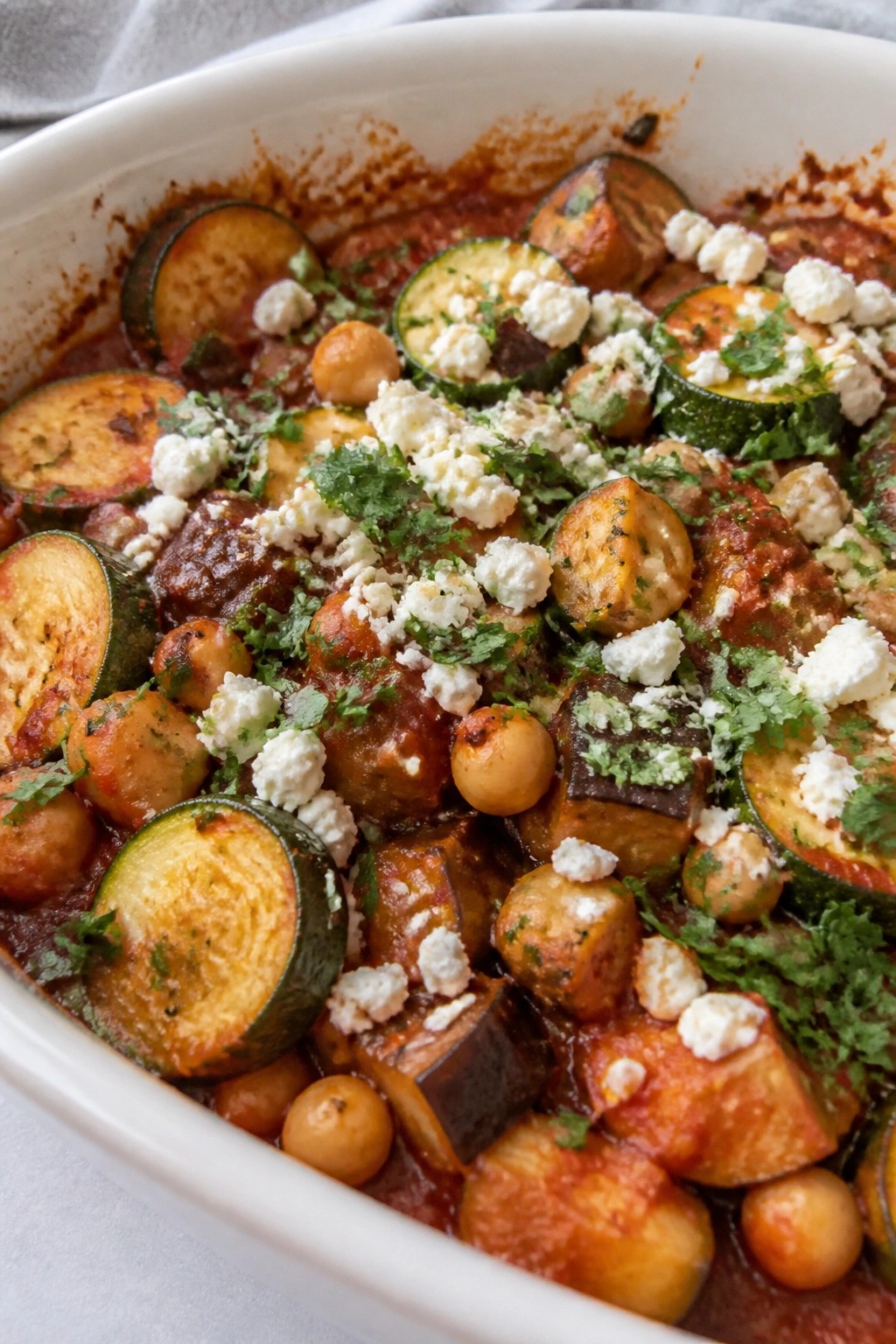Moroccan Harissa Eggplant Zucchini Casserole