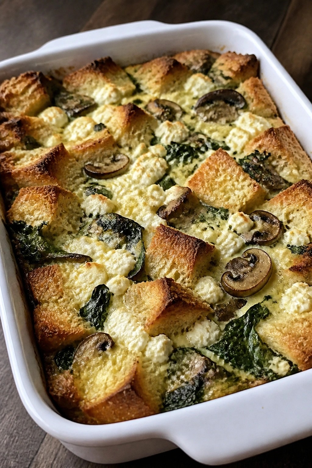Spinach Mushroom and Feta Strata