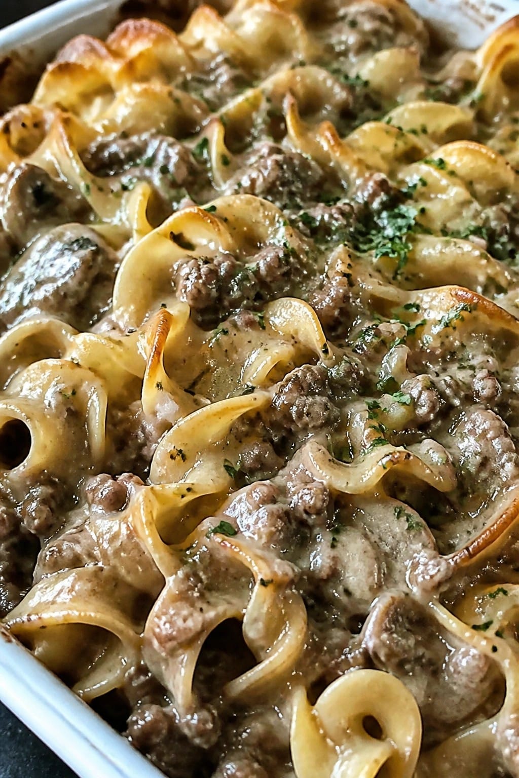 Beefy Mushroom Stroganoff Noodle Casserole