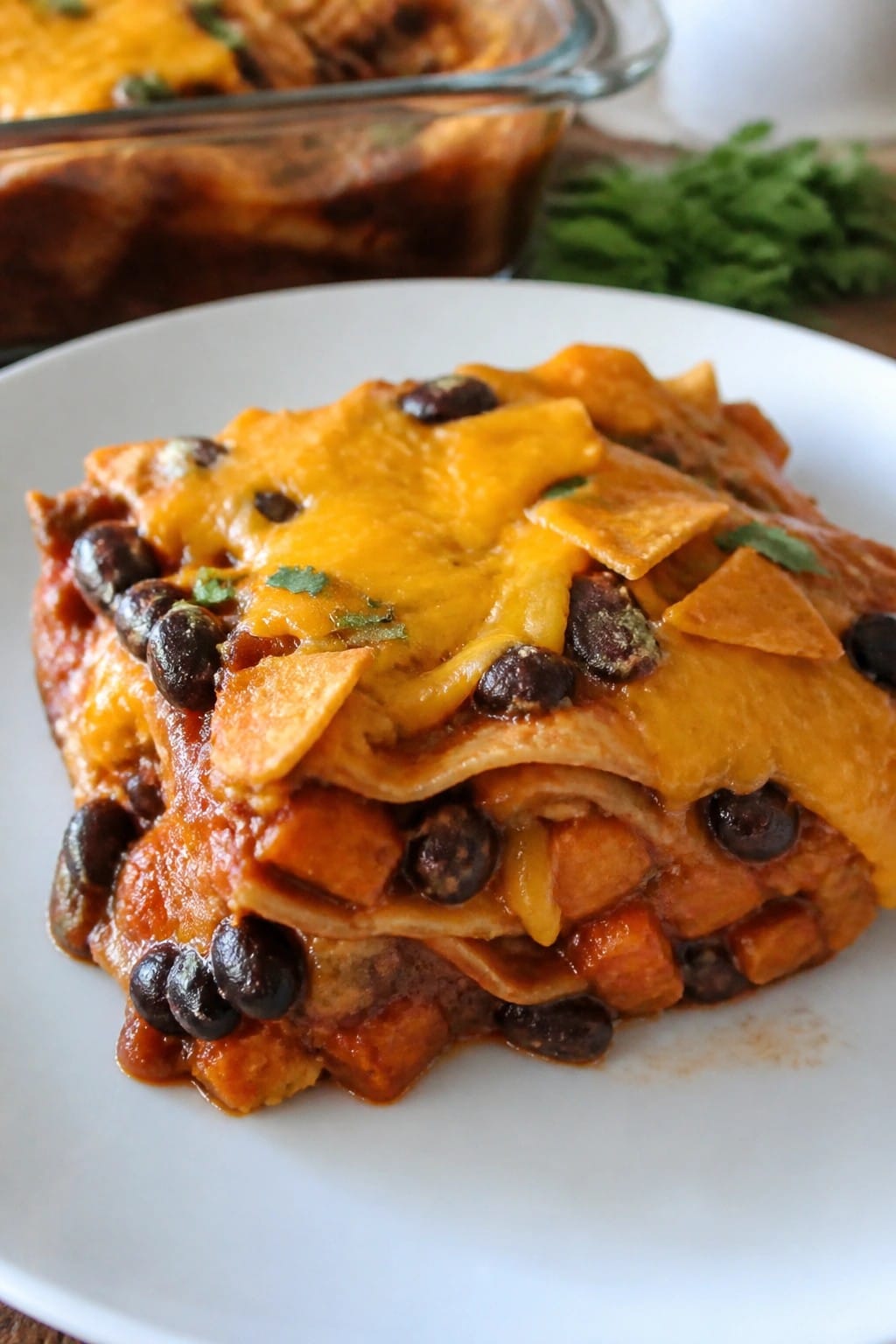 Vegetarian Sweet Potato and Black Bean Enchilada Casserole