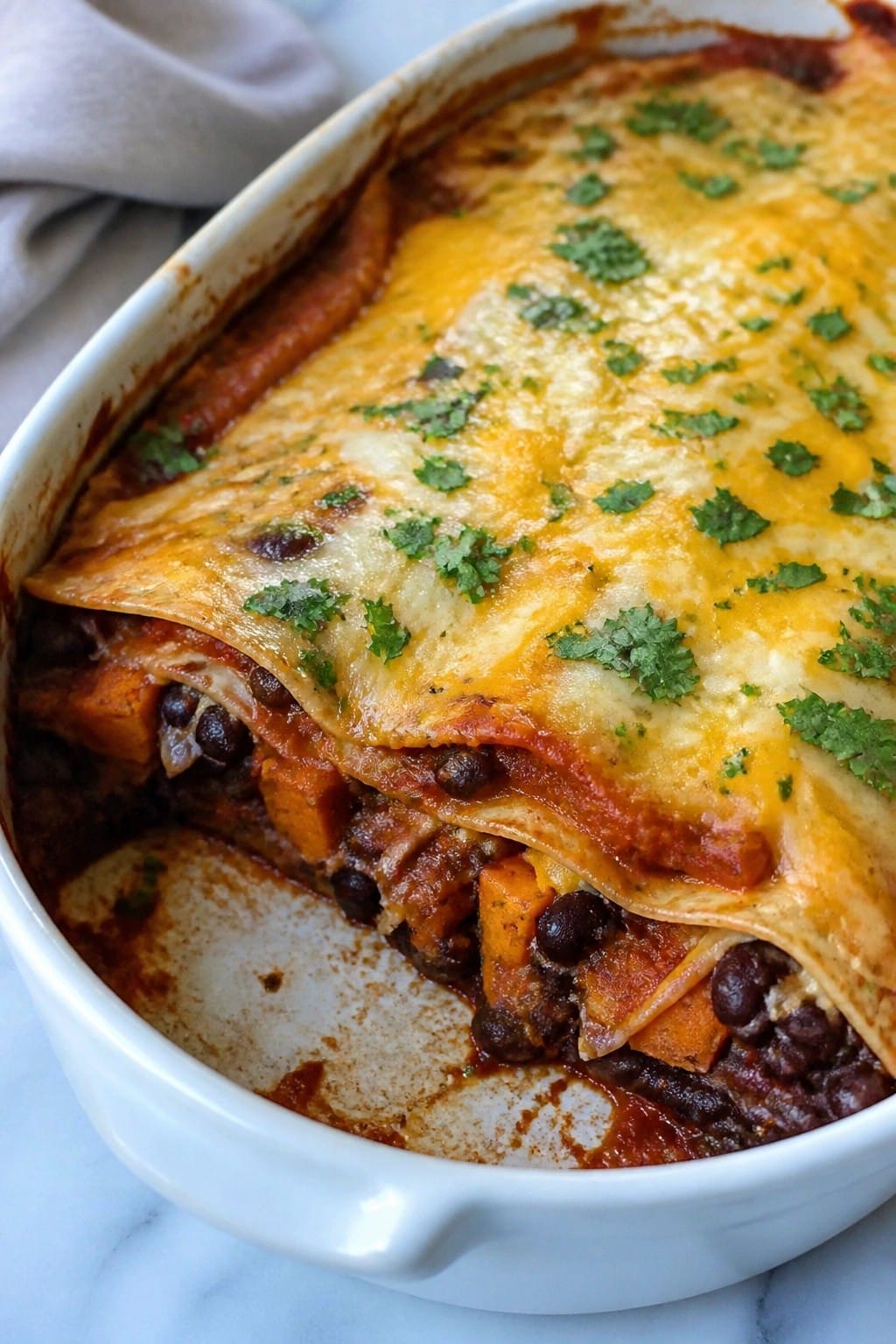 Sweet Potato Black Bean Enchilada Casserole