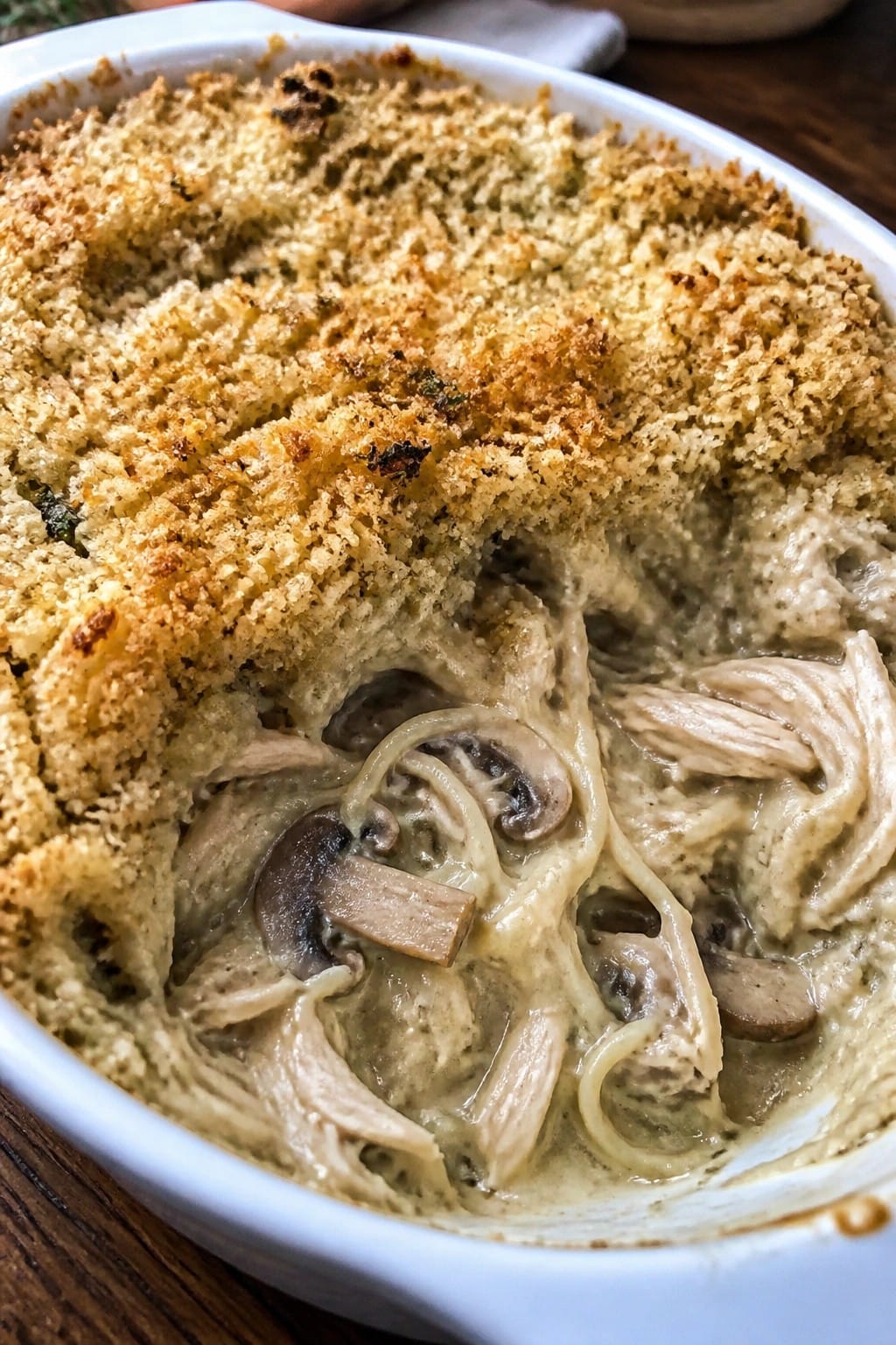 Turkey Tetrazzini Casserole with Mushrooms