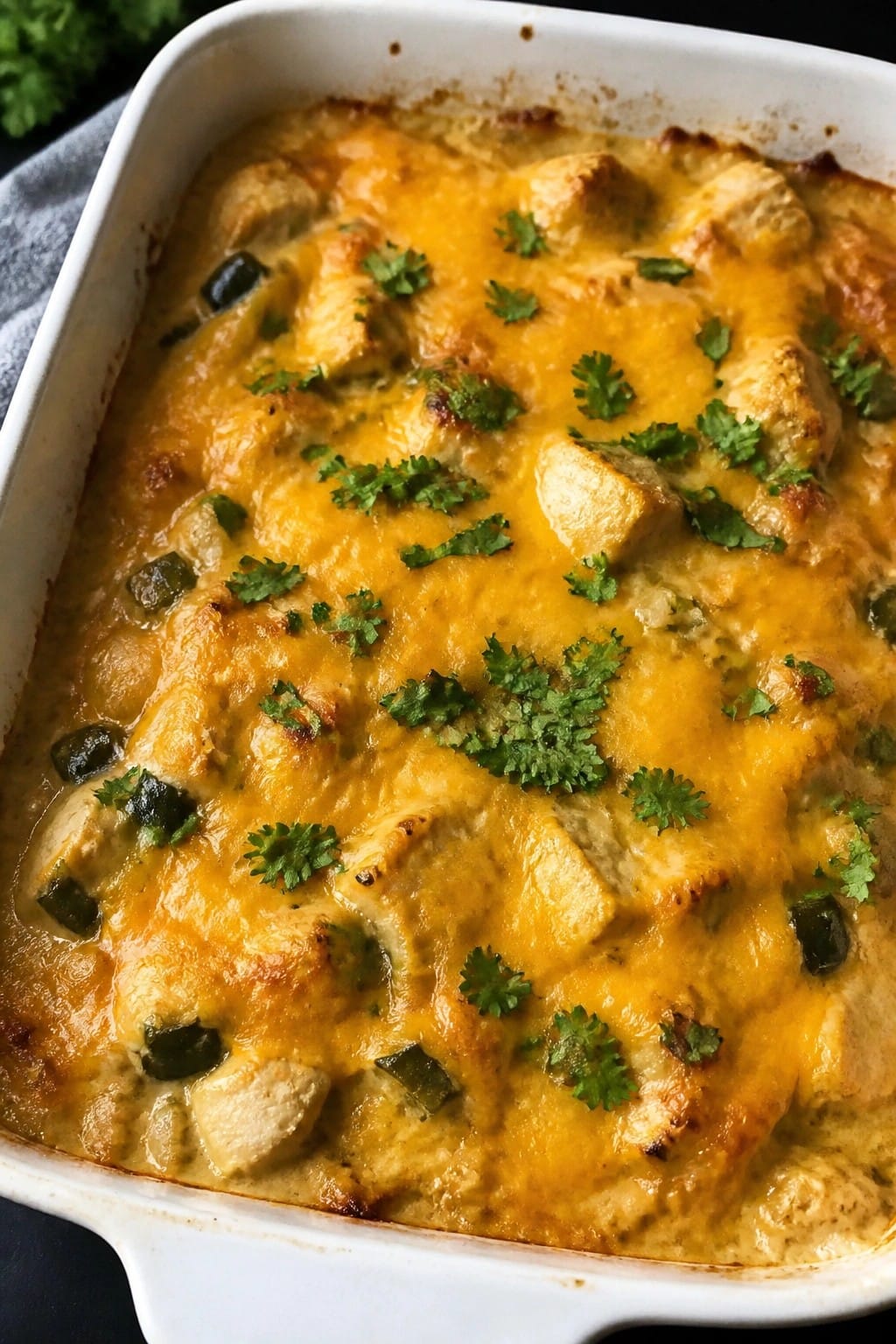 Cheesy Pumpkin and Chicken Casserole with Poblano Peppers