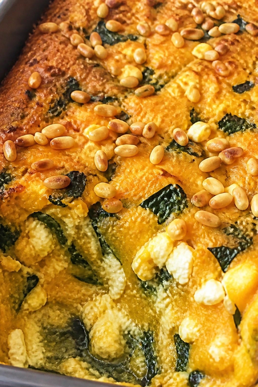 Pumpkin Casserole with Spinach, Feta, and Pine Nuts