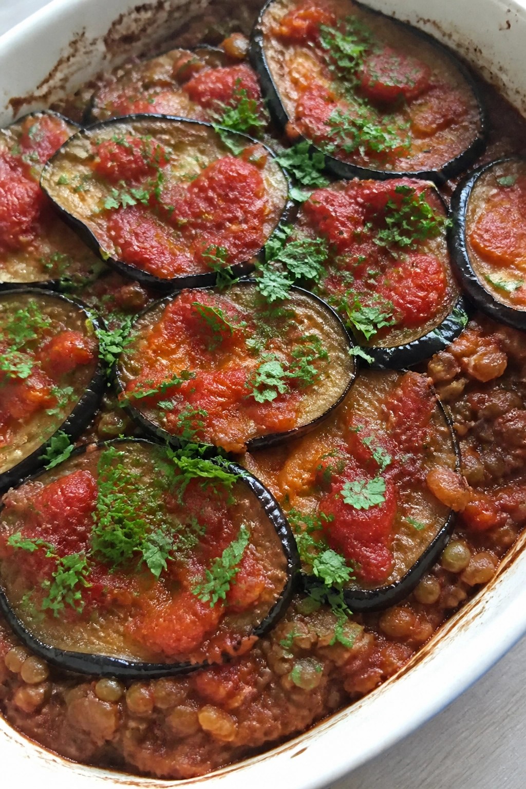 Eggplant Lentil Moussaka with Tomato Sauce