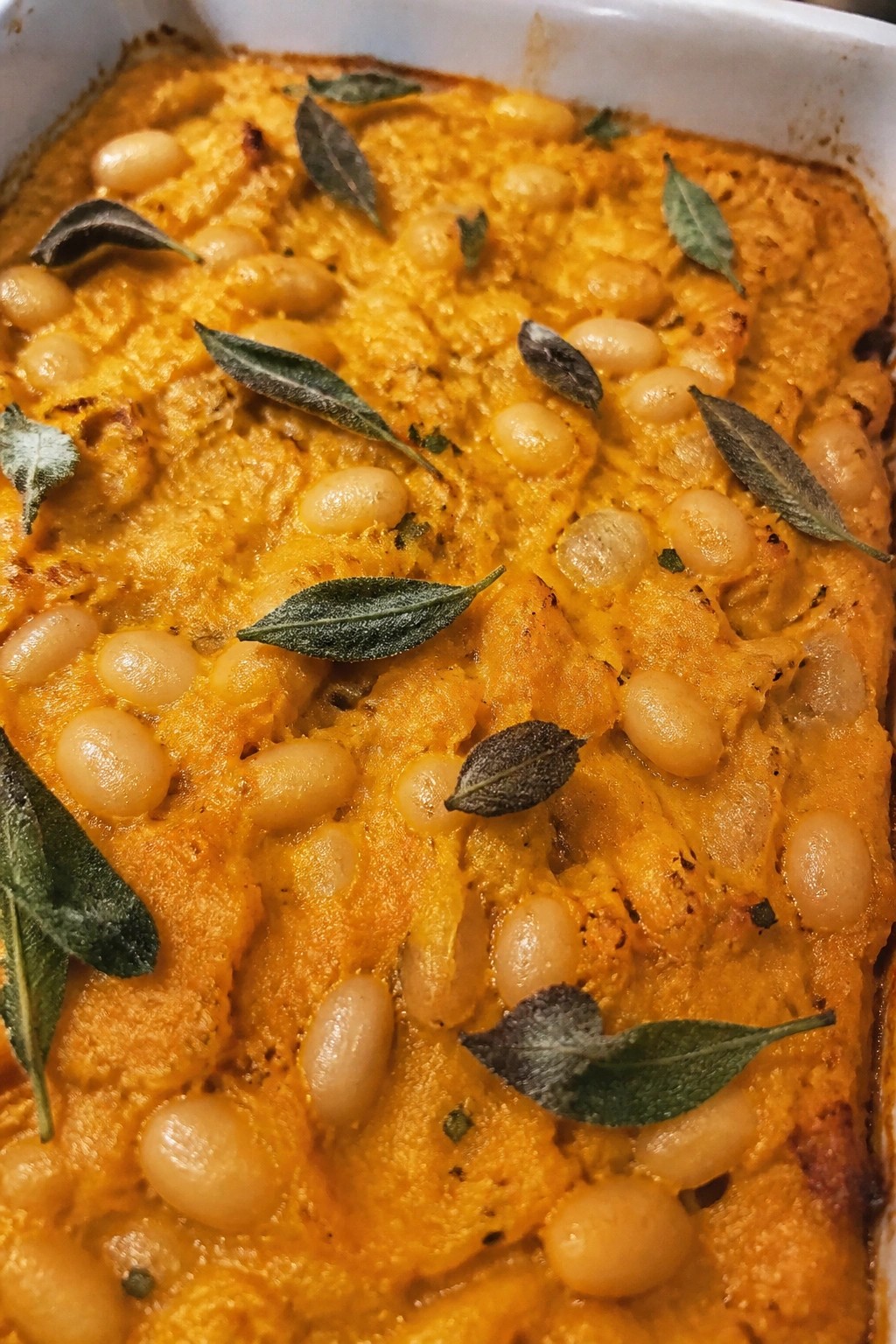 Pumpkin White Bean Casserole with Crispy Sage