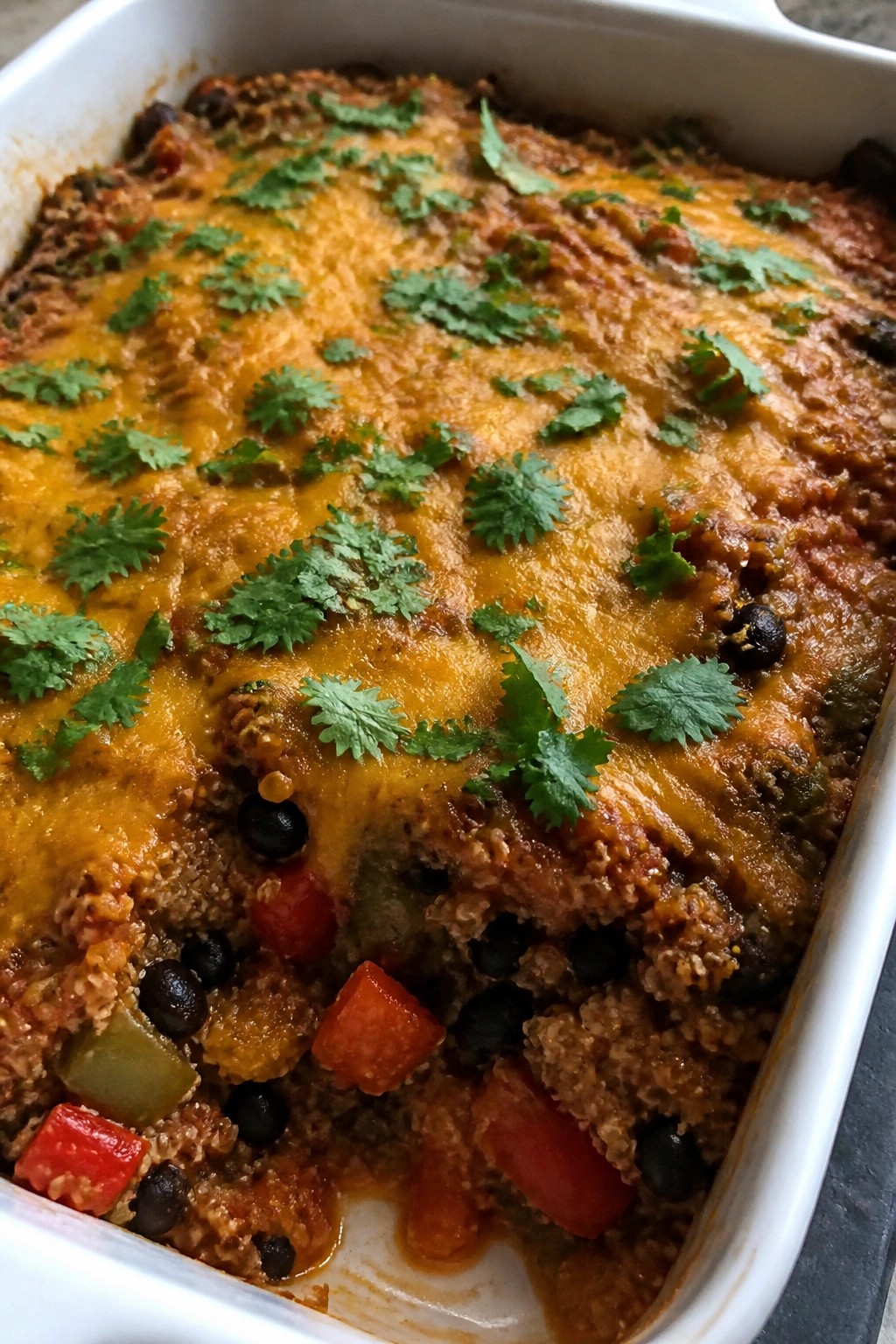 Quinoa Black Bean Enchilada Casserole with Peppers
