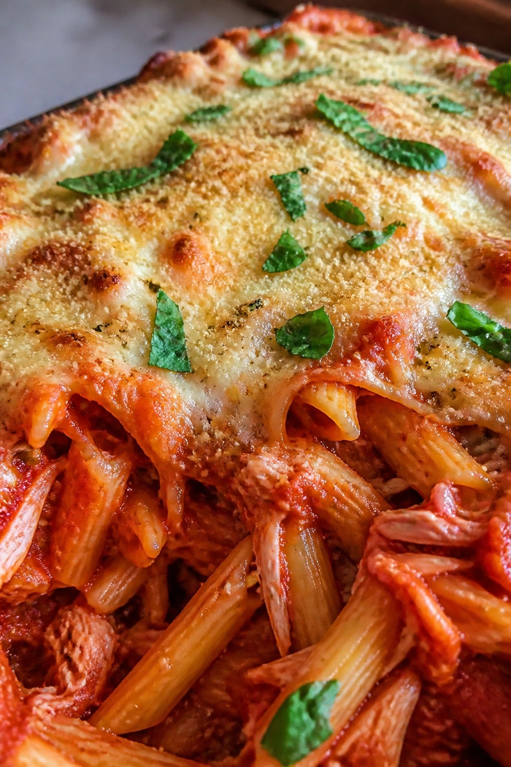 Italian Chicken Parmesan Penne Bake