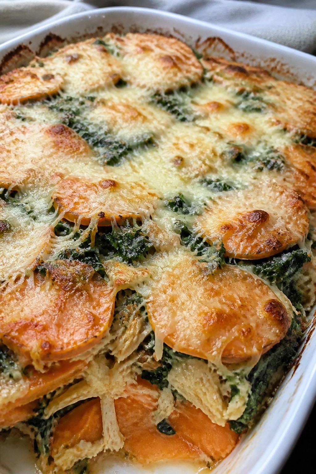 Sweet Potato Kale Chicken Gratin