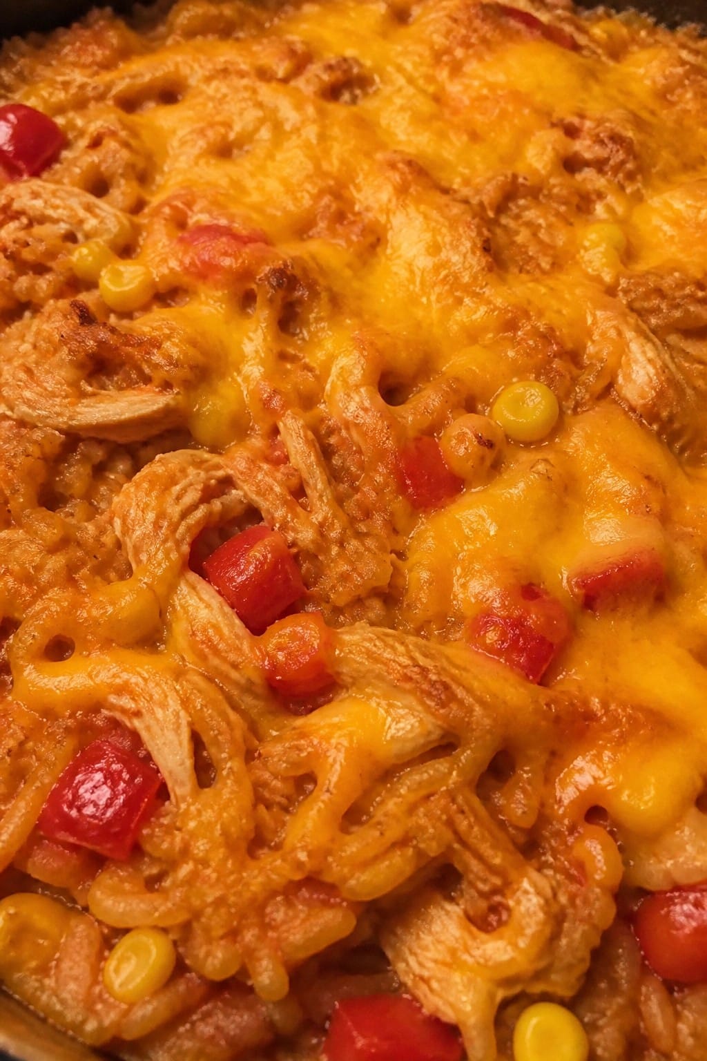 BBQ Chicken Rice Casserole with Corn and Red Peppers