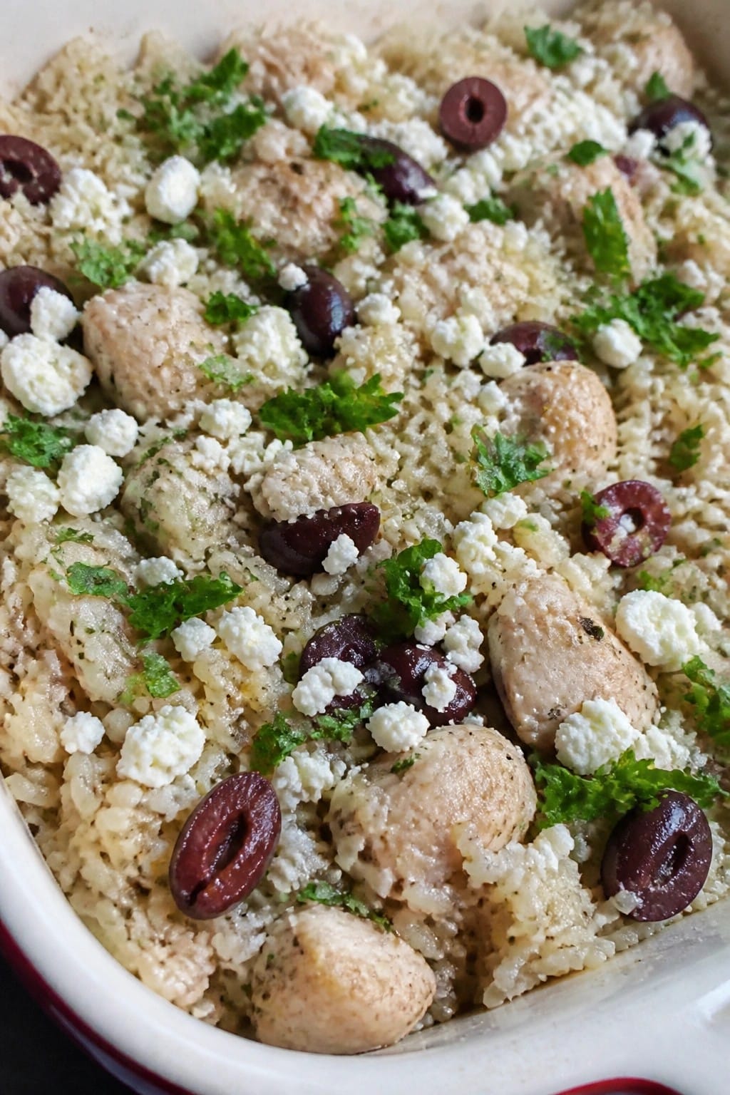 Greek Lemon-Olive Chicken Rice Casserole with Feta