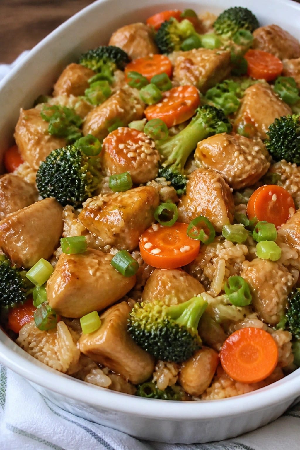 Teriyaki Chicken Rice Casserole with Broccoli and Carrots
