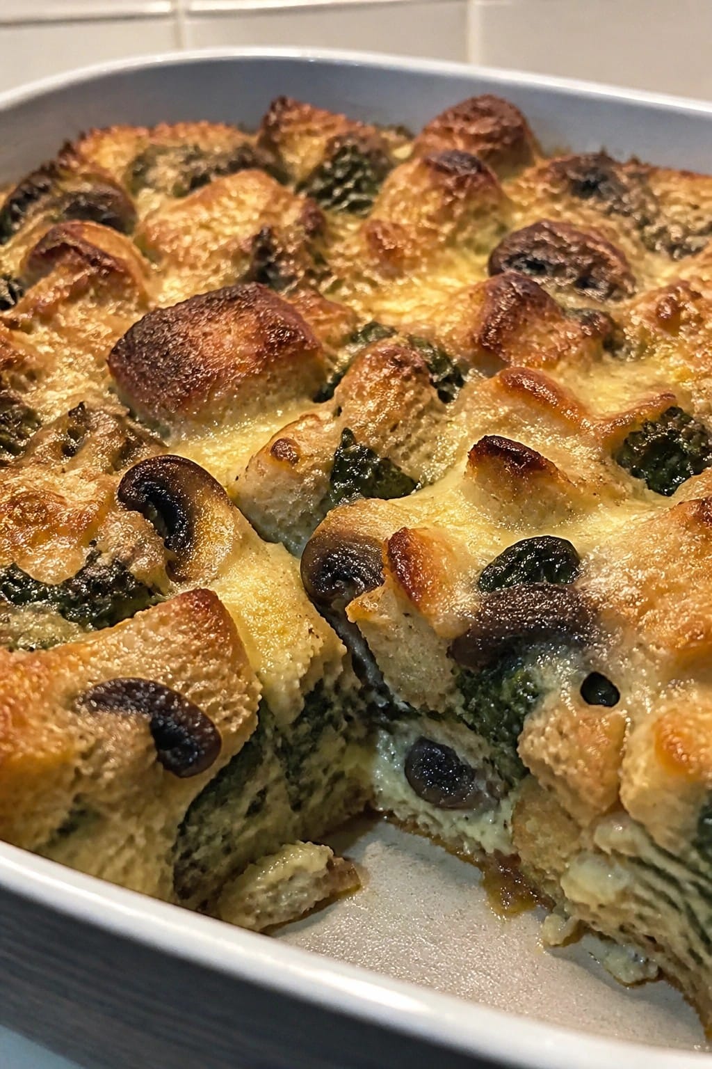 Mushroom Spinach Strata with Gruyere