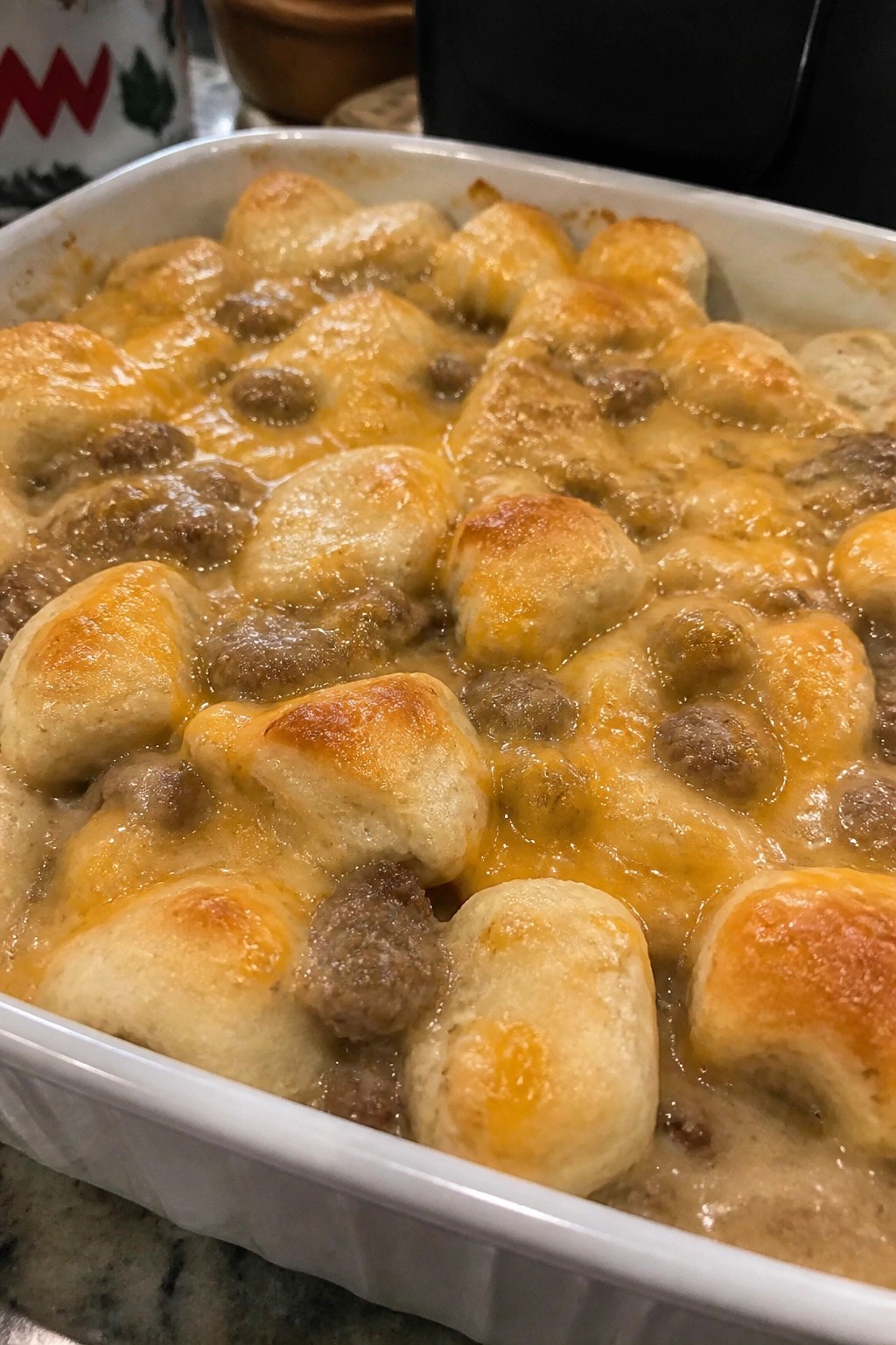 Maple Sausage Biscuit and Gravy Casserole