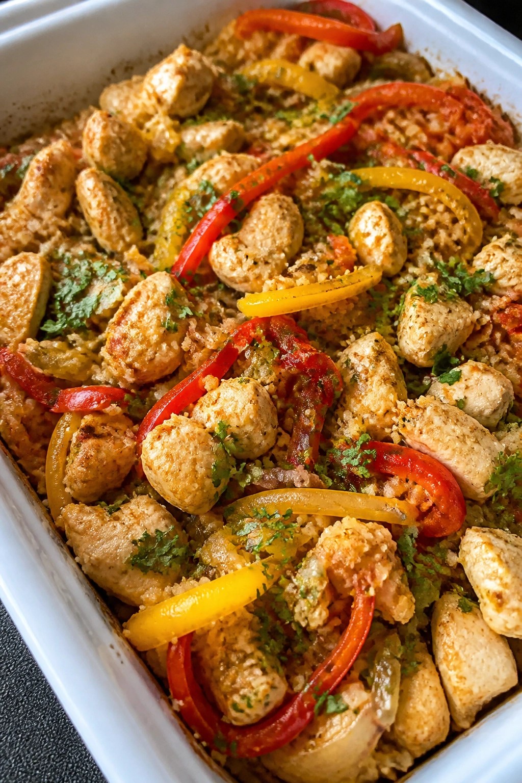 Cauliflower Rice Chicken Fajita Casserole