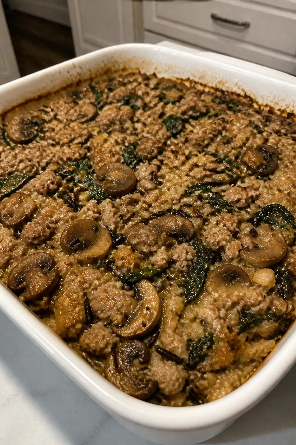Turkey Spinach Mushroom Wild Rice Casserole