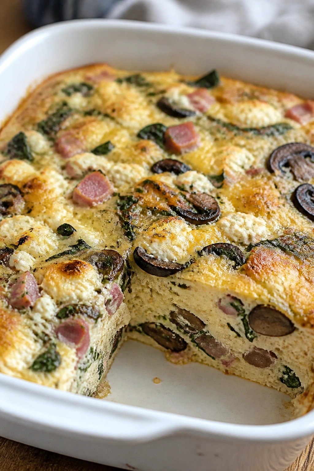 Ham Spinach Mushroom and Feta Egg Bake