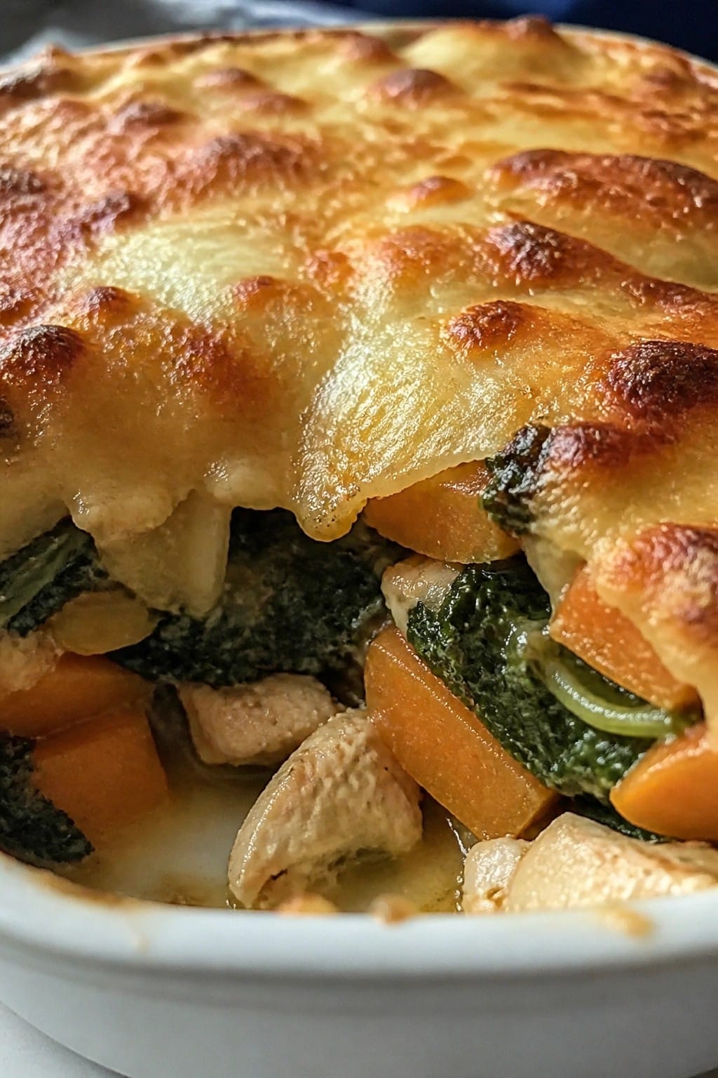 Sweet Potato Kale Chicken Gratin