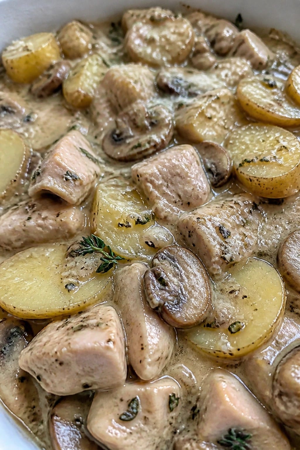 Creamy Mushroom and Thyme Chicken Potato Casserole