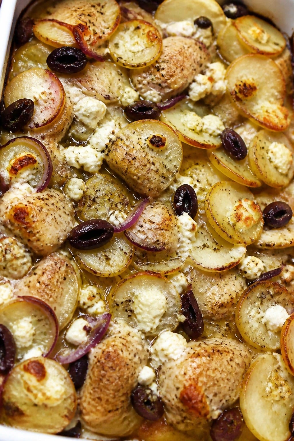 Mediterranean Chicken Potato Casserole with Olives and Feta