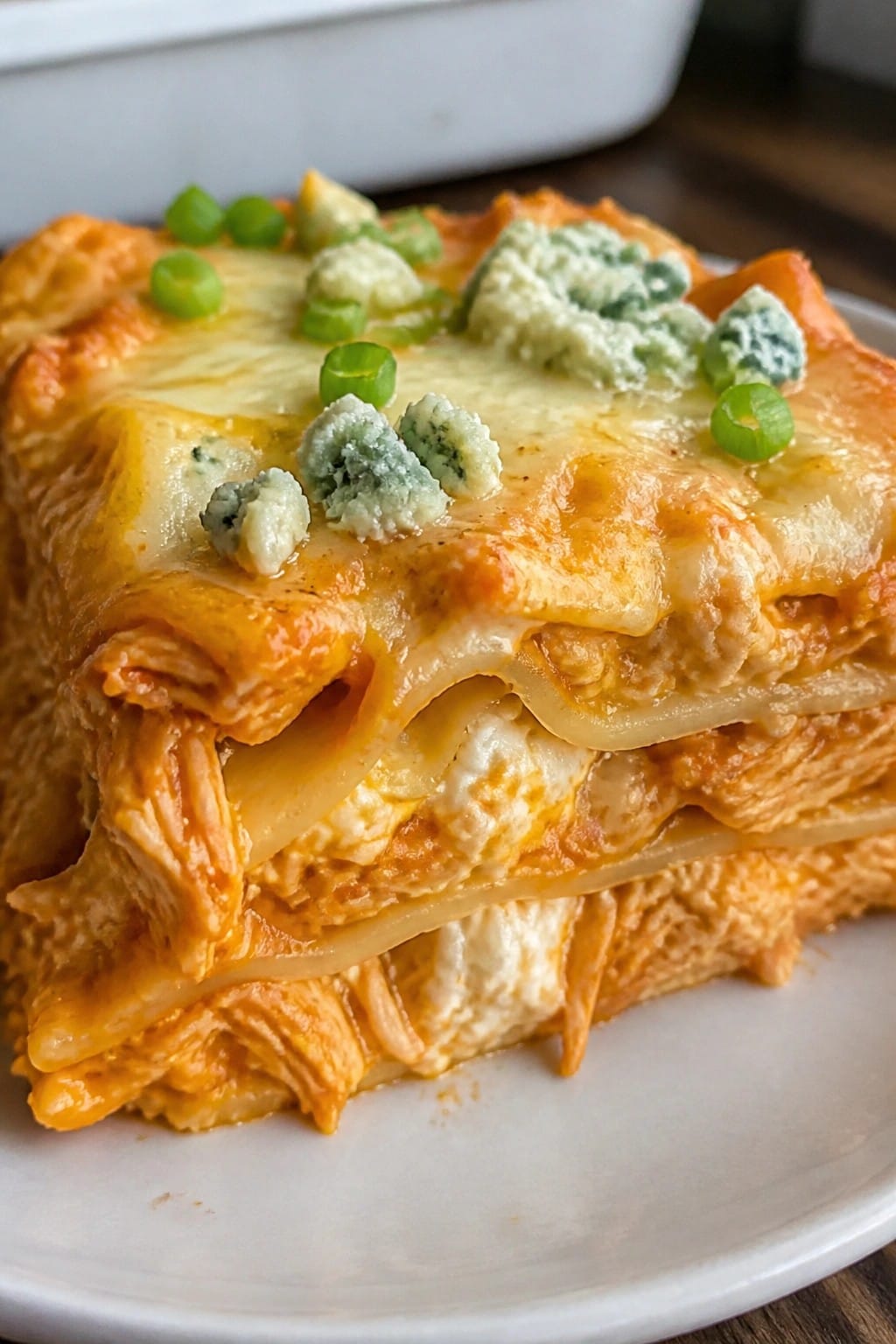 Layered Buffalo Chicken Lasagna Casserole