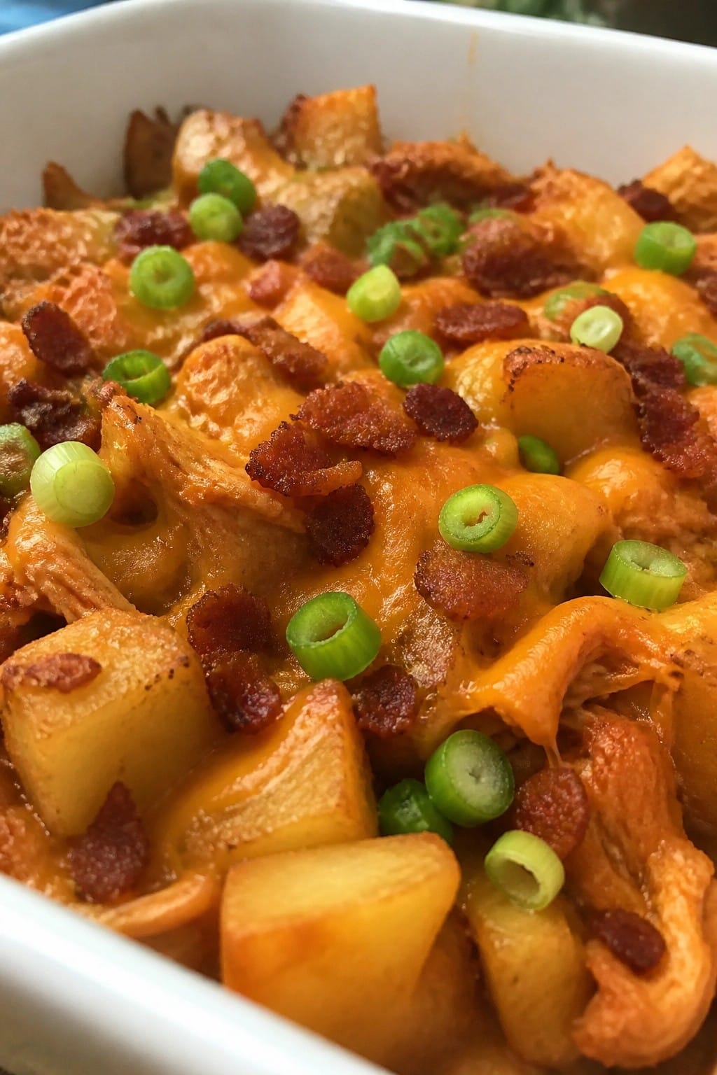 Loaded Buffalo Chicken Potato Casserole