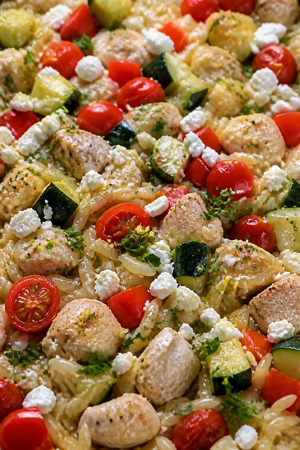 Greek Lemon Chicken Vegetable Orzo Bake