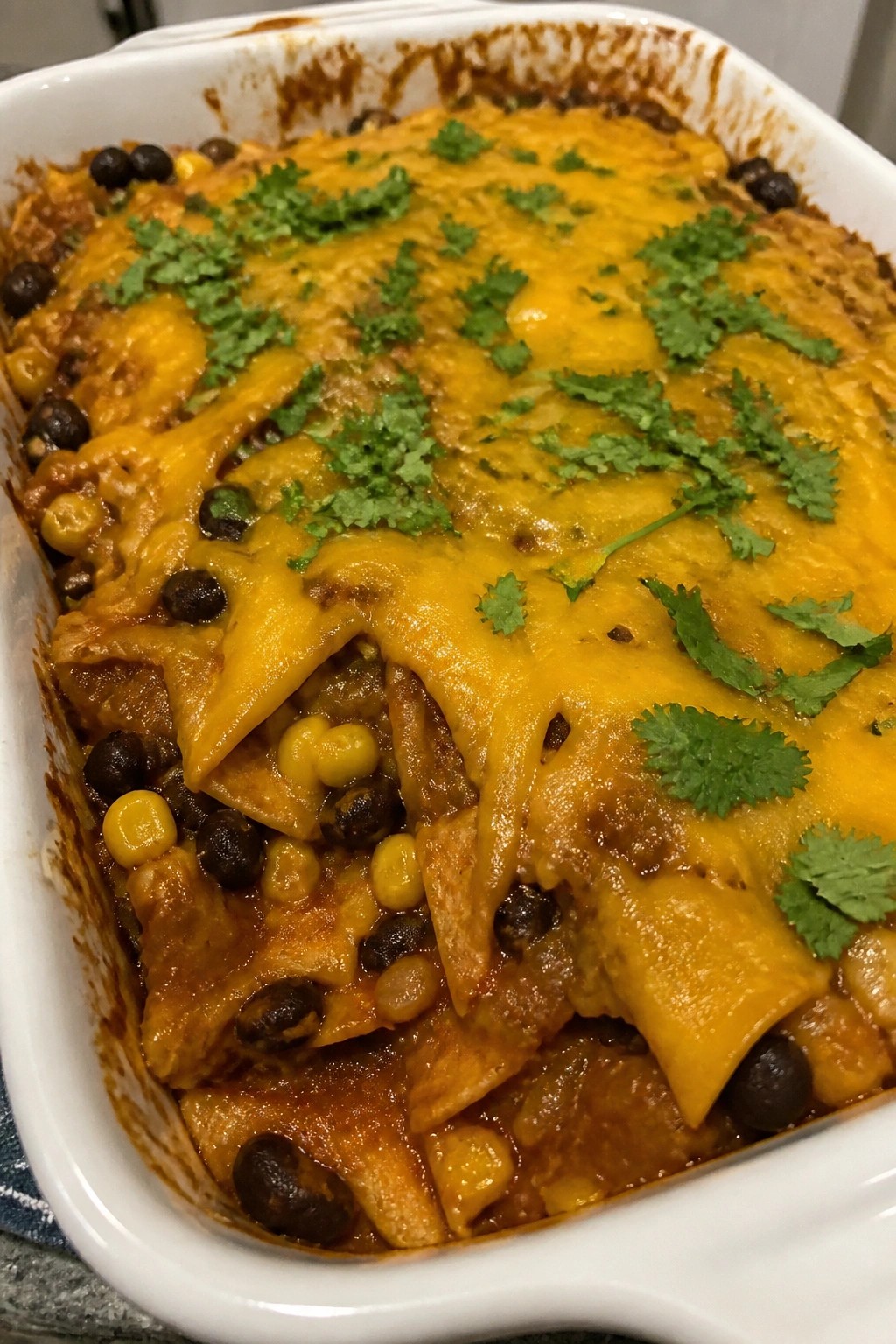 Mexican Black Bean Corn Tortilla Casserole