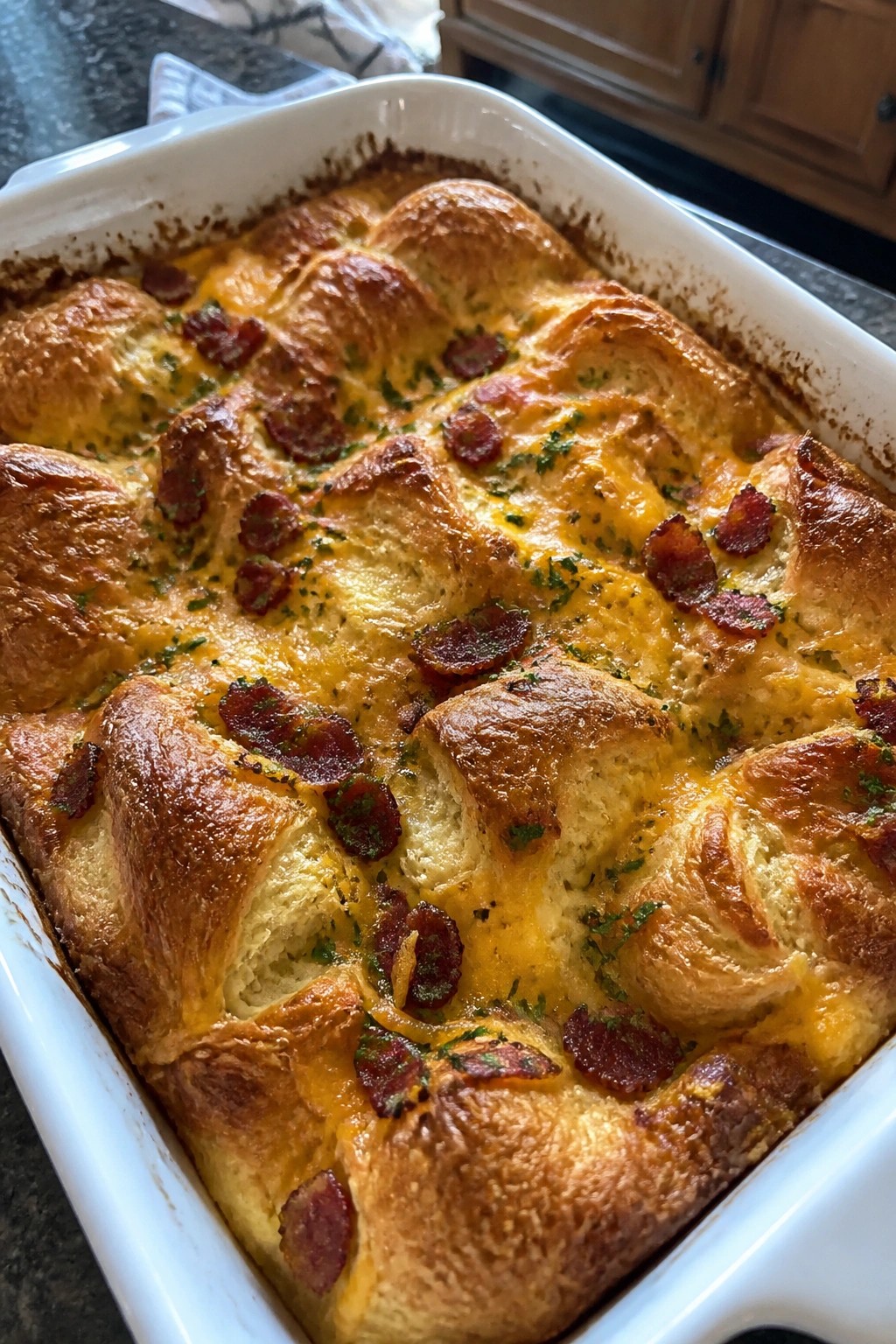 Cheesy Bacon Croissant Strata Casserole