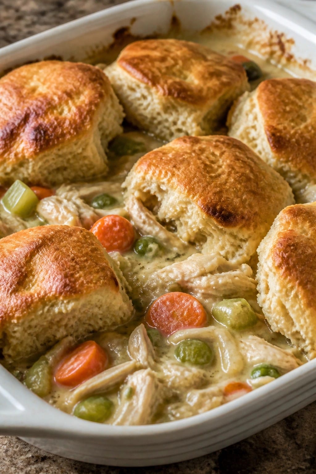 Chicken Pot Pie Casserole with Buttermilk Biscuits