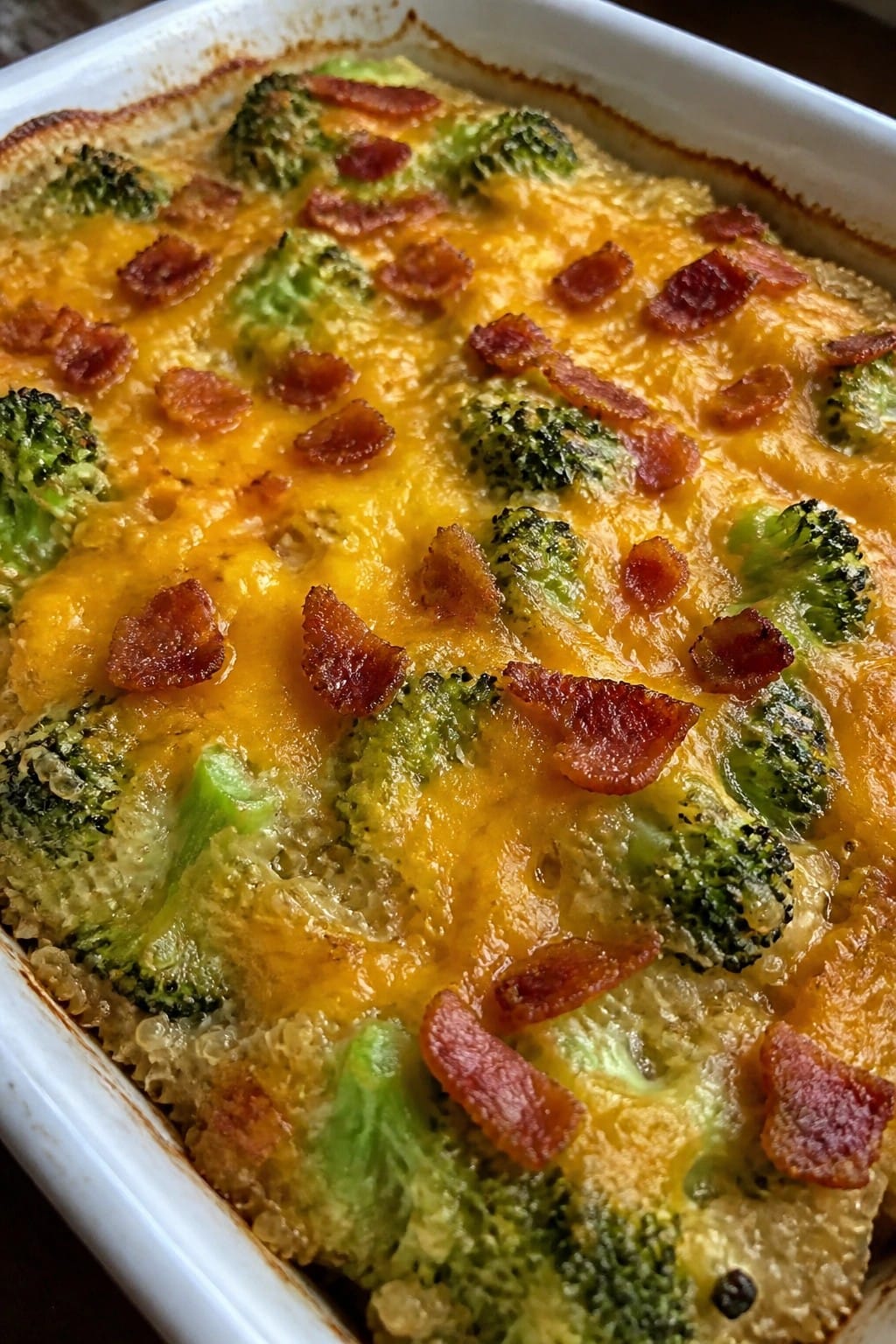 Cheddar Broccoli and Quinoa Casserole with Bacon