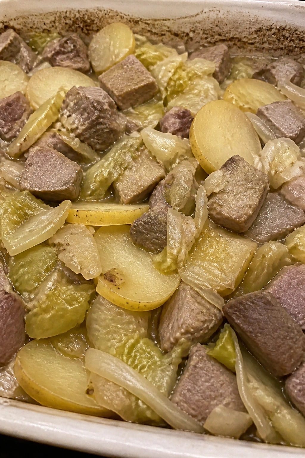 Pork Cider Braised Cabbage and Potato Bake