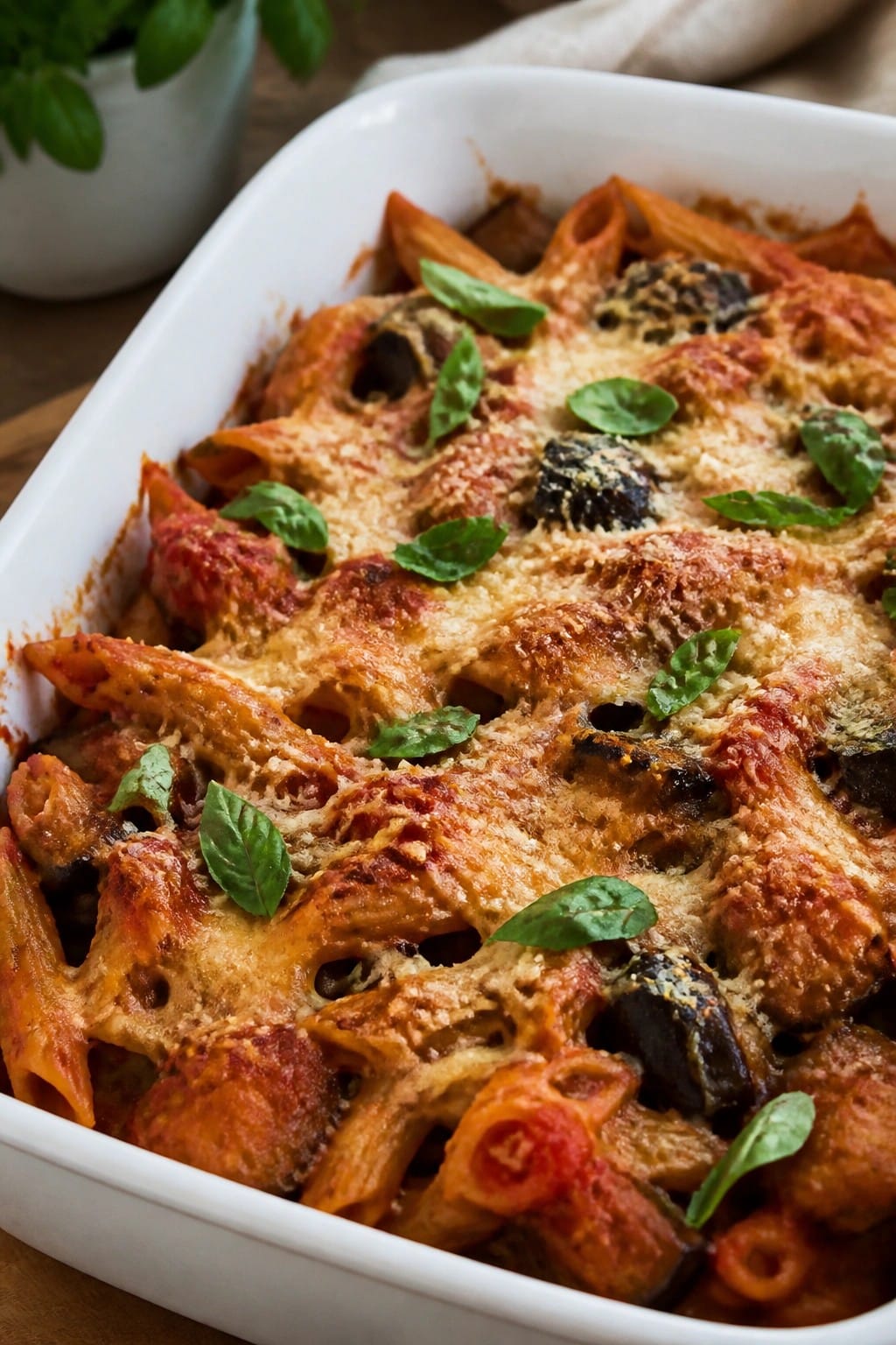 Eggplant Parmesan Whole Wheat Pasta Bake