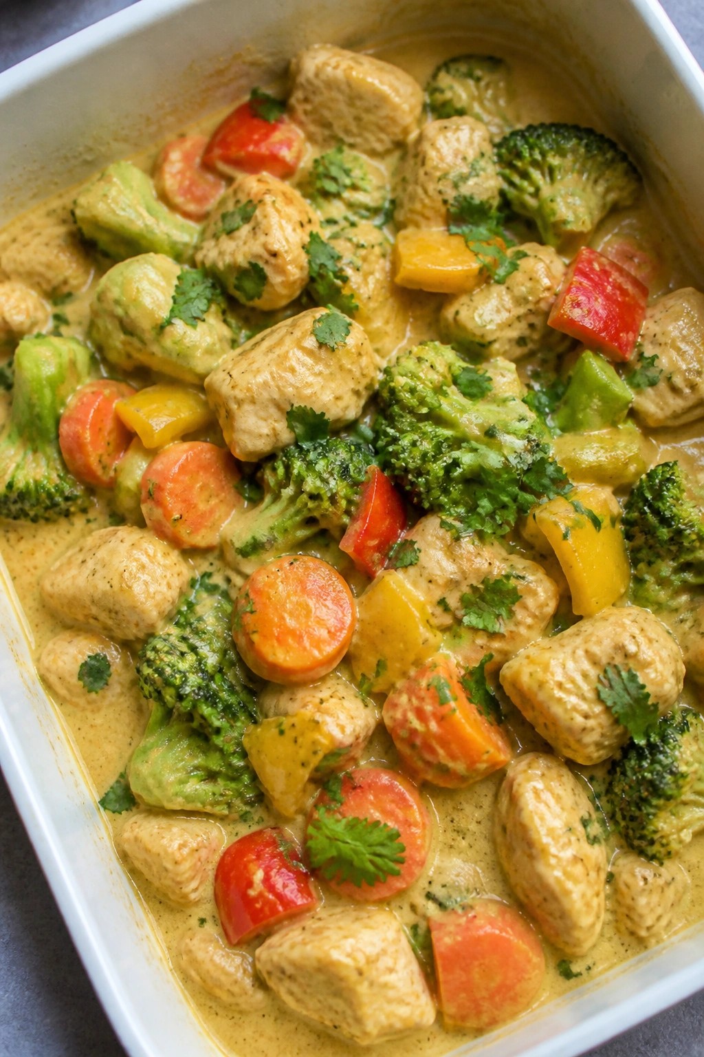 Light Coconut Curry Chicken Vegetable Casserole