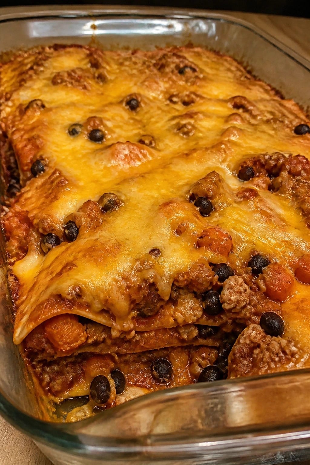 Turkey Sweet Potato Black Bean Enchilada Bake