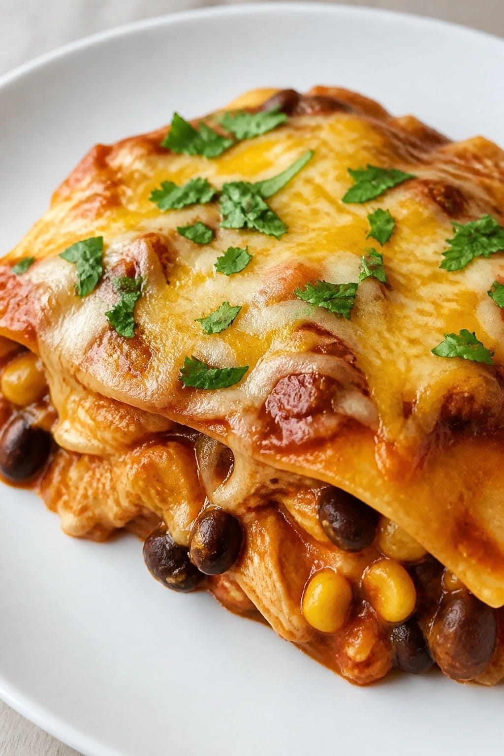 Chicken Enchilada Casserole with Black Beans and Corn