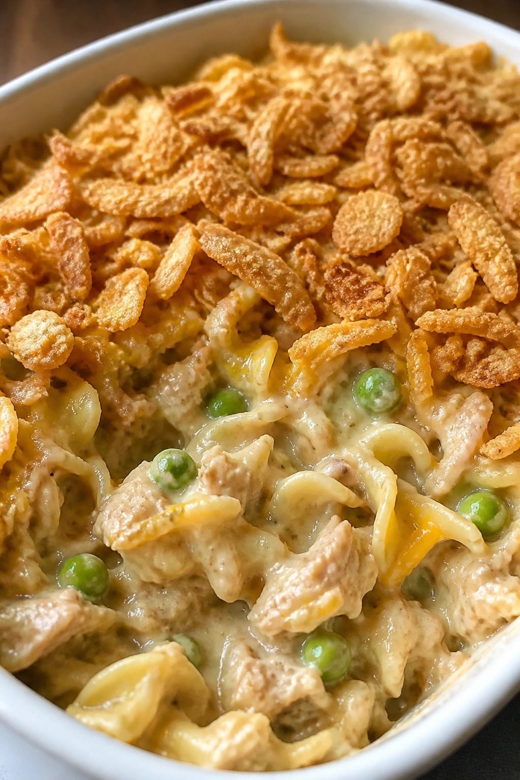 Classic Tuna Noodle Casserole with Crispy Onion Topping