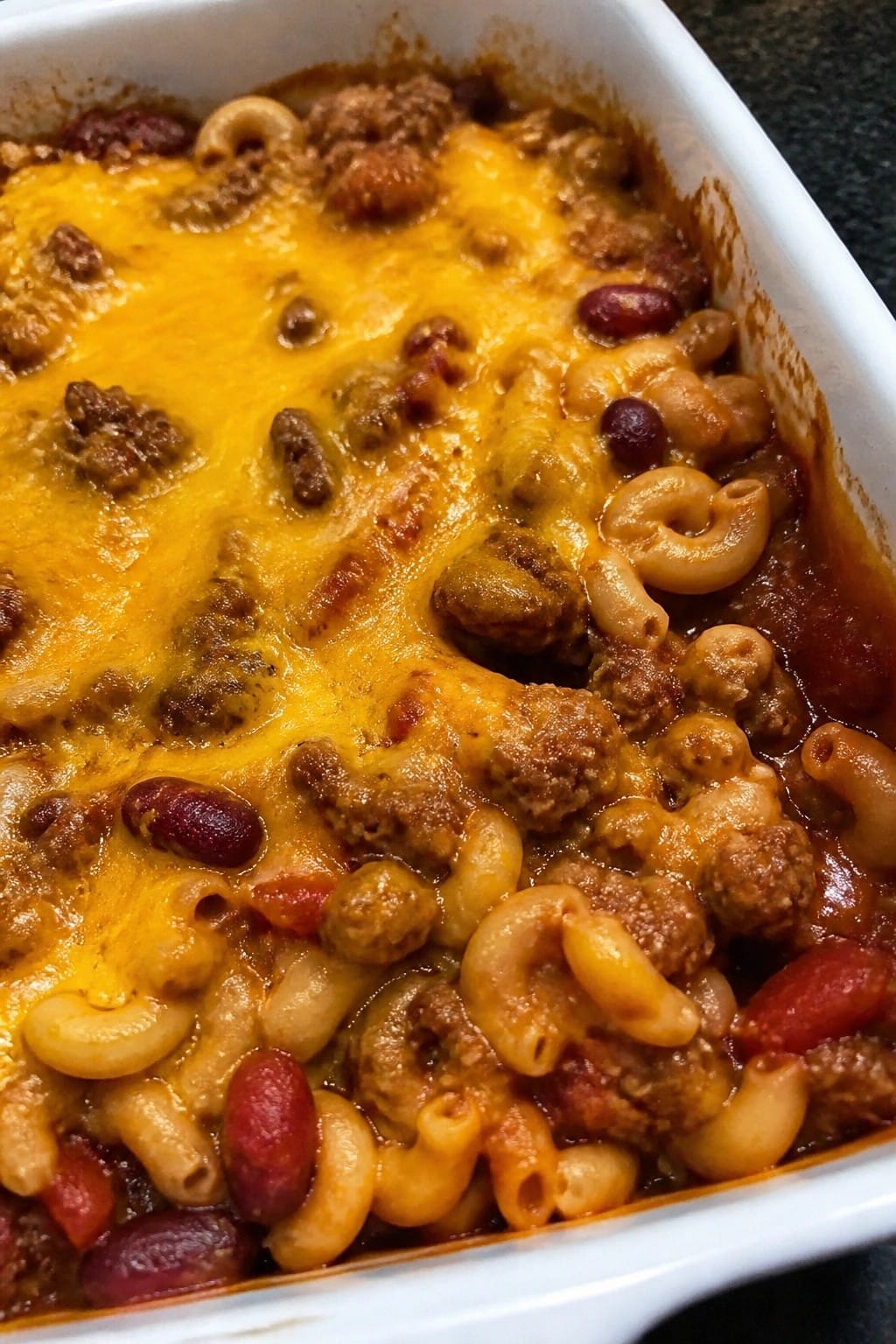 Ground Beef and Bean Chili Mac Casserole