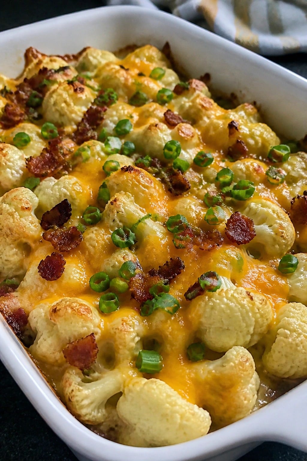 Loaded Cauliflower Casserole with Bacon and Cheddar