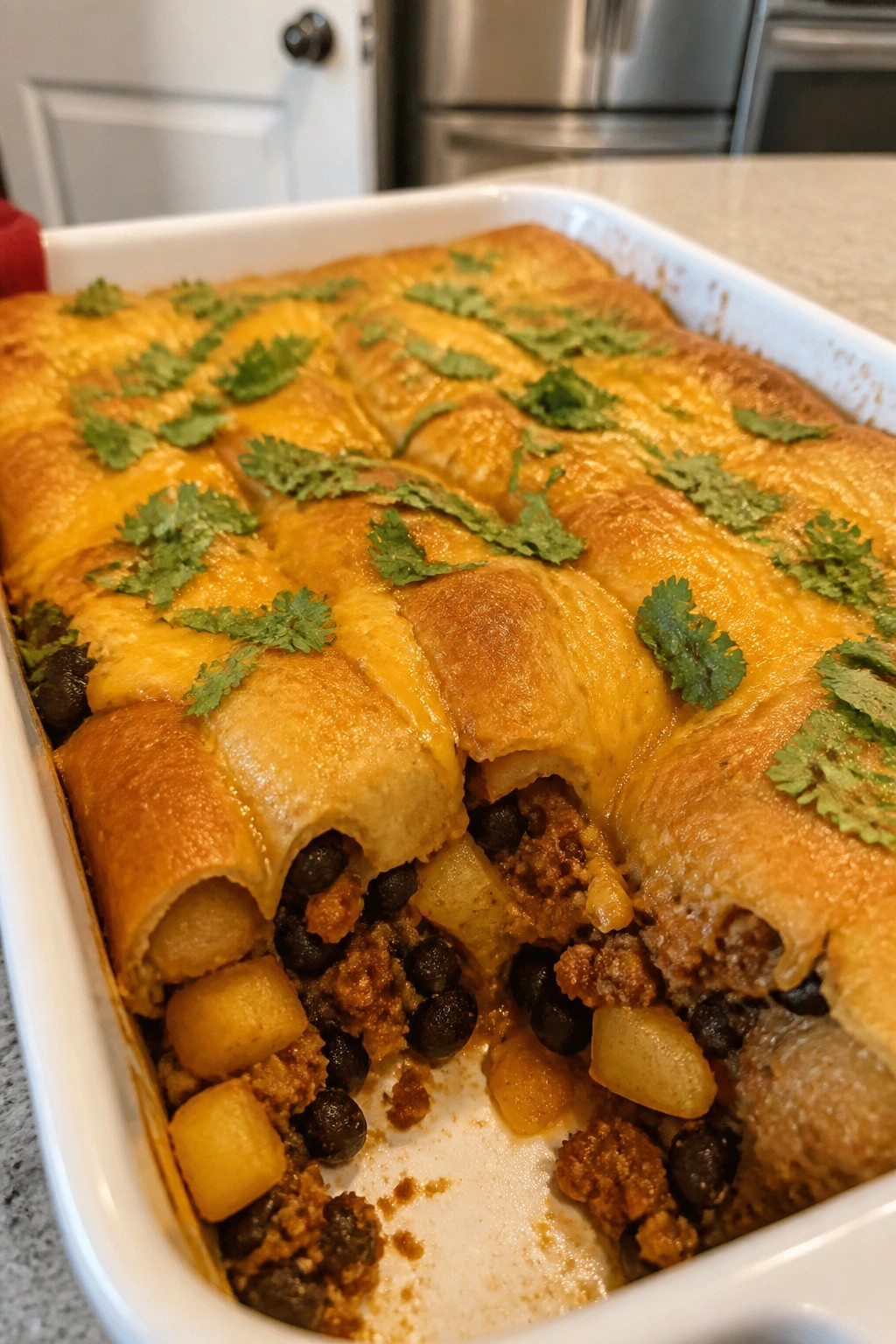 Mexican Chorizo Potato and Black Bean Crescent Casserole